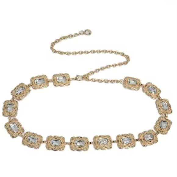 Vintage Crystal Chain Waist Belt – Gold Statement Jewelry